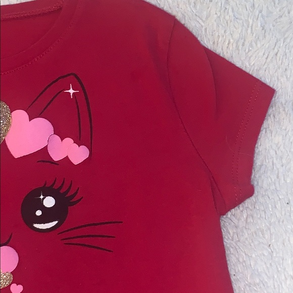 Children’s Place Red Cat T-shirt w/ Hearts EUC 10/12 Tee - Picture 4 of 8